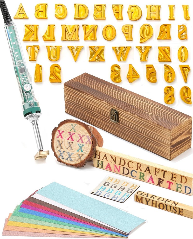 AIMOADO 3/4" Wood Burning Letter Kit with Electric Branding Iron, 36 Pcs Wood Burning Kit with Letter & Number Stamps for Wood Leather Hats Branding, DIY Gifts for Wedding Birthday Christmas - Image 1